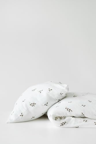 TISU Baby Crib Duvet Cover Cream Leaves Muslin