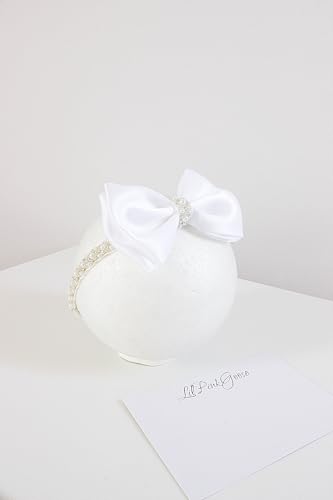 LilPinkGoose Baby Baptism Pearl Headband with Bow