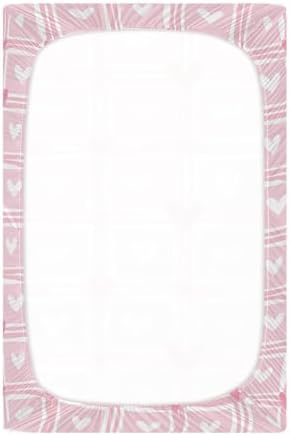 Pink Hearts Checkered Crib Sheets Stretchy Playard Sheets for Baby