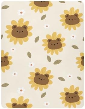 KICPOAY Sunflower Bears Crib Sheets Playard Stretchy 52x28in