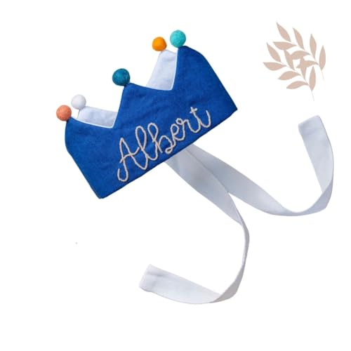 Handmade Navy Birthday Crown with Embroidered Name