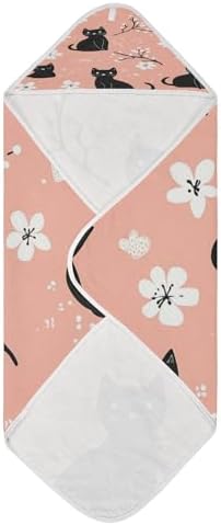 BOESI Doodle Black Cat Flower Baby Bath Towel 35x35 Inches 1