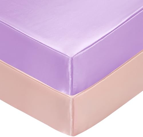 Satin Crib Sheets for Baby Girls 2 Pcs Set - Pink Lavender