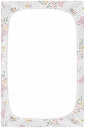 Pink Butterfly Flowers Leaves Fitted Crib Sheets for Baby Toddler