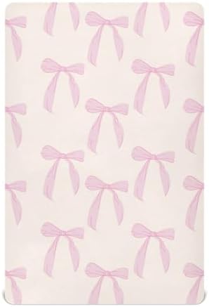 KICPOAY Fitted Crib Sheets with Coquette Bows for Baby Playard