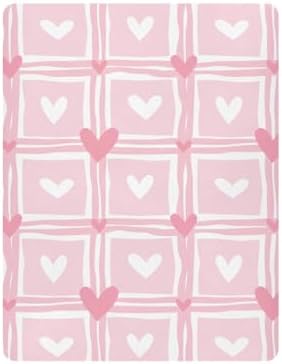 Pink Hearts Checkered Crib Sheets Stretchy Playard Sheets for Baby