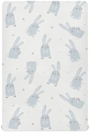Light Blue Rabbits Stars Crib Sheets for Baby Toddler