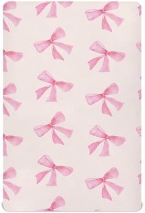 Burbuja Pink Bow Crib Sheet Soft Breathable Fitted 28 x 52 in