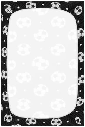 KICPOAY Soccer Balls Black Crib Sheets Stretchy Playard Sheets for Baby Toddler