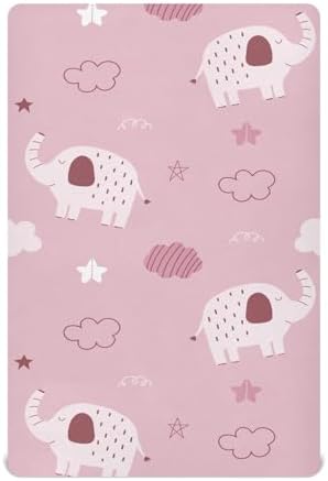 Elephant Cloud Star Pink Crib Sheets for Baby Toddler