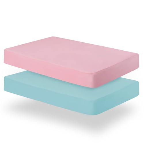 Biloban Crib Sheets 2 Pack 52X28 Fit Standard Crib Mattress Neutral Pink Aqua