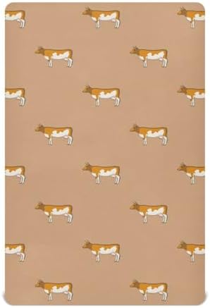 Cow Cartoon Brown Fitted Crib Sheets for Baby Toddler