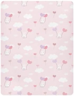 Rabbit Balloon Cloud Pink Crib Sheets Stretchy Playard Sheets for Baby Toddler