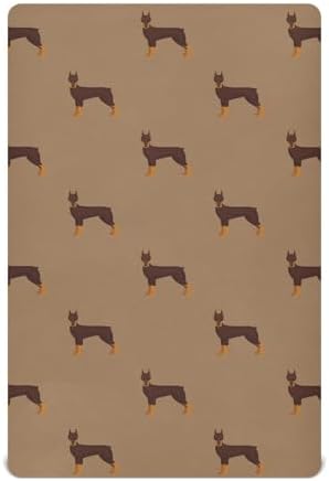 KICPOAY Doberman Cartoon Crib Sheets Stretchy Playard Sheets for Baby