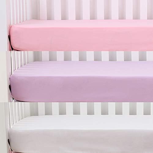Belsden 3 Pack Crib Sheets Set Light Purple Pink White