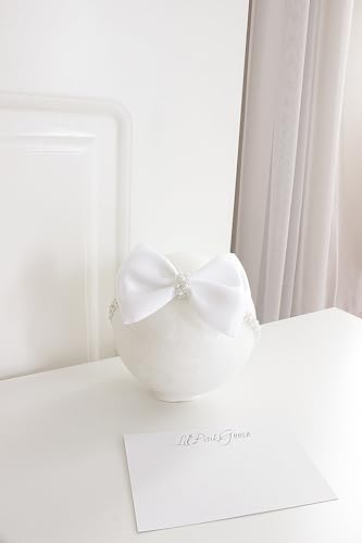 LilPinkGoose Baby Baptism Pearl Headband with Bow