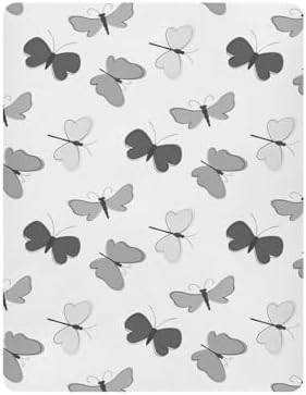 KICPOAY Black Grey Butterfly Crib Sheets Stretchy Playard Sheets for Baby Toddler