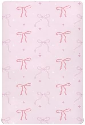 Pink Bows Star Crib Sheets for Baby Toddler