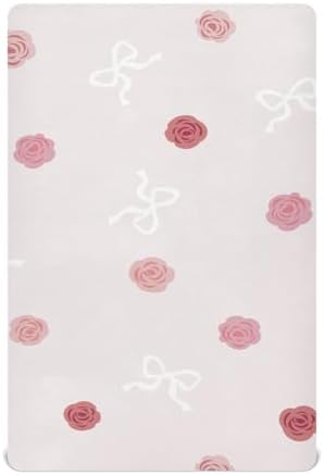 KICPOAY Roses Bows Crib Sheets Playard Sheets for Baby Toddler