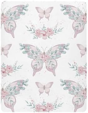 Pink Butterfly Flower Leaves Fitted Crib Sheets for Baby Toddler