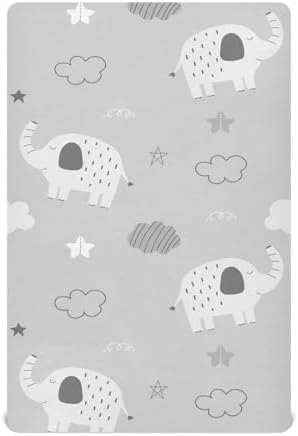 Elephant Cloud Star Grey Fitted Crib Sheets Stretchy Playard Sheets for Baby