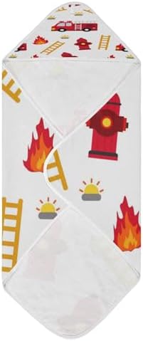 Caikeny Baby Hooded Towel Fire Truck Red 30x30 Inch