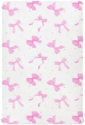 Coquette Pink Bow Fitted Crib Sheets Stretchy Playard Sheets