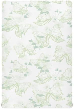 KICPOAY Vintage Green Flying Butterflies Crib Sheet