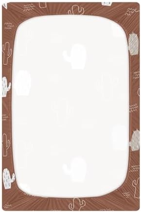 Brown Doodle Cacti Crib Sheet - Stretchy Playard Fitted Sheet for Baby