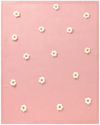 DovFanny Soft Cotton Baby Swaddle Blanket with Handmade Flowers
