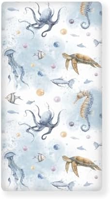 Colorful Underwater Animal Crib Sheet 28x52