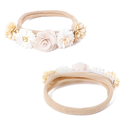 Baby Girl Elastic Nylon Headband with Flower Bow 3Pcs