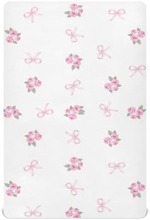 Pink Rose Ribbons Fitted Crib Sheets for Baby Toddler