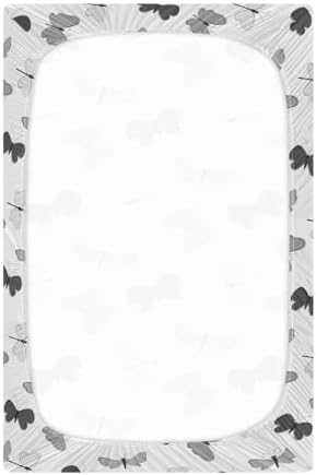 KICPOAY Black Grey Butterfly Crib Sheets Stretchy Playard Sheets for Baby Toddler