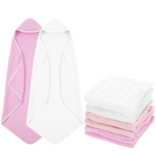Peryiter 8 Pack Pink Series Baby Bath Towels Set