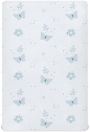 Boho Blue Flower Butterfly Crib Sheets for Baby Toddler