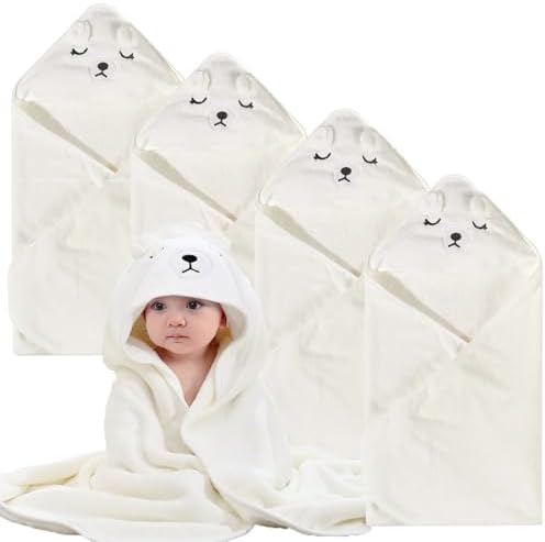 kmilro Baby Hooded Towel Set 4-Pack Soft Ultra Absorbent