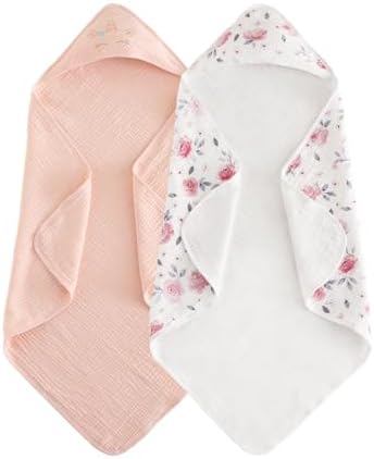 Ultra Soft Muslin Hooded Baby Towels 2 Pack Pink Floral