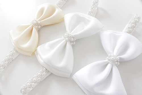 LilPinkGoose Baby Baptism Pearl Headband with Bow