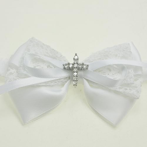 Nihao Baby White Cotton Bow Headband with Cross for Baptism