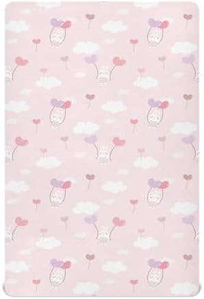 Rabbit Balloon Cloud Pink Crib Sheets Stretchy Playard Sheets for Baby Toddler