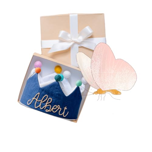 Handmade Navy Birthday Crown with Embroidered Name