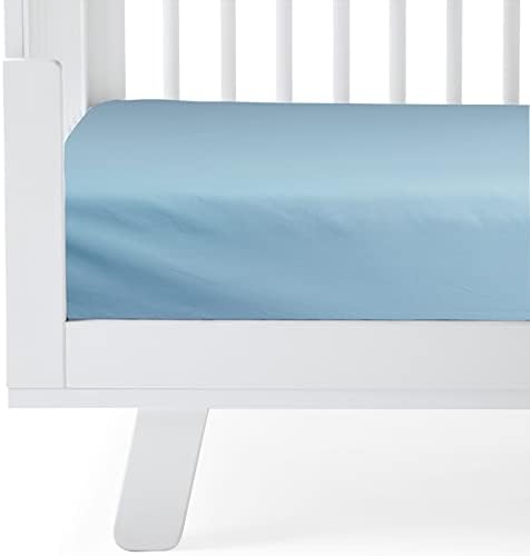 BLOOMSTAR Baby Crib Fitted Sheet - 28x52 Solid Blue Poplin Cotton