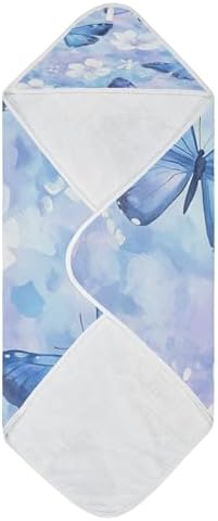 BOESI Blue Butterfly Baby Hooded Towel 35x35in Soft and Absorbent