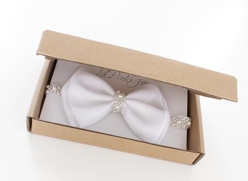 LilPinkGoose Baby Baptism Pearl Headband with Bow