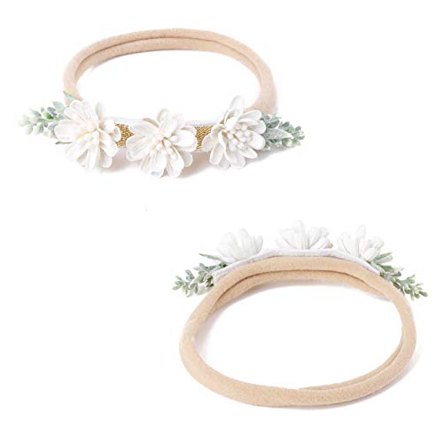Baby Girl Elastic Nylon Headband with Flower Bow 3Pcs