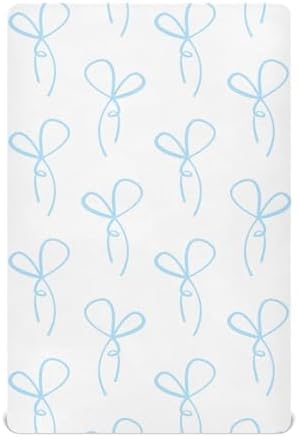 KICPOAY Bow Knots Ribbons Blue Crib Sheets for Baby Toddler