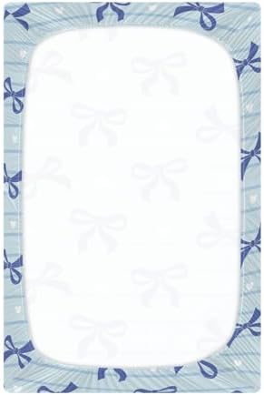 KICPOAY Navy Bow Heart Stripe Fitted Crib Sheets