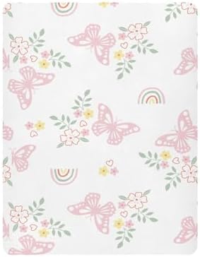 Pink Butterfly Flowers Leaves Fitted Crib Sheets for Baby Toddler