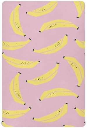 Tropical Banana Doodle Pink Fitted Crib Sheets for Baby Toddler